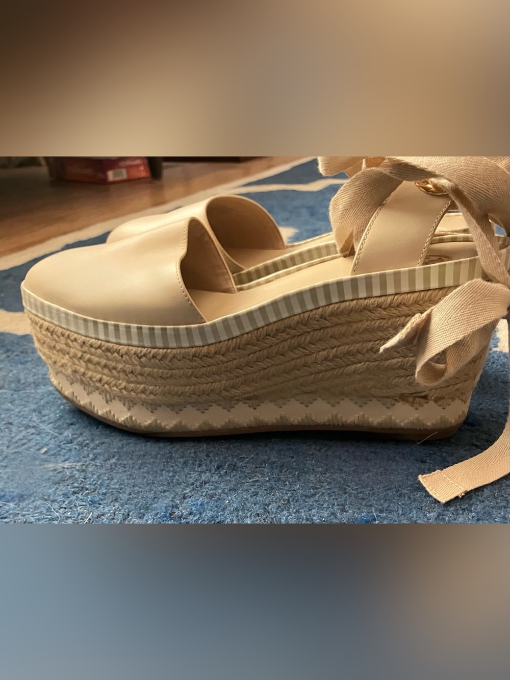 Tory Burch Leather Dandy Ankle Wrap Espadrille Wedge Sandal - Picture 3 of 5